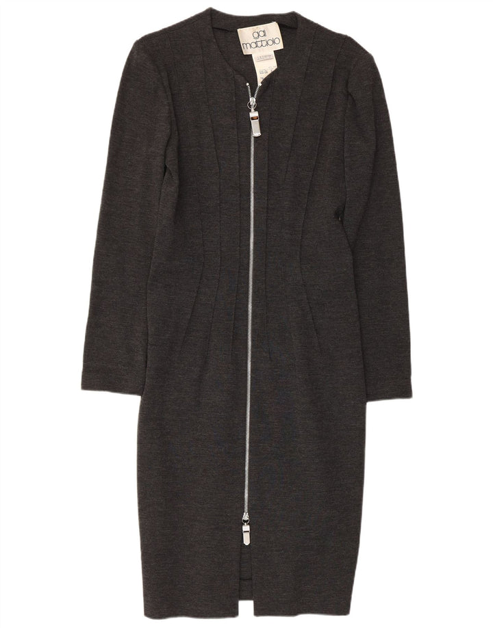 GAI MATTIOLO Abito aderente a maniche lunghe da donna UK 16 Large Grigio Lana Vergine