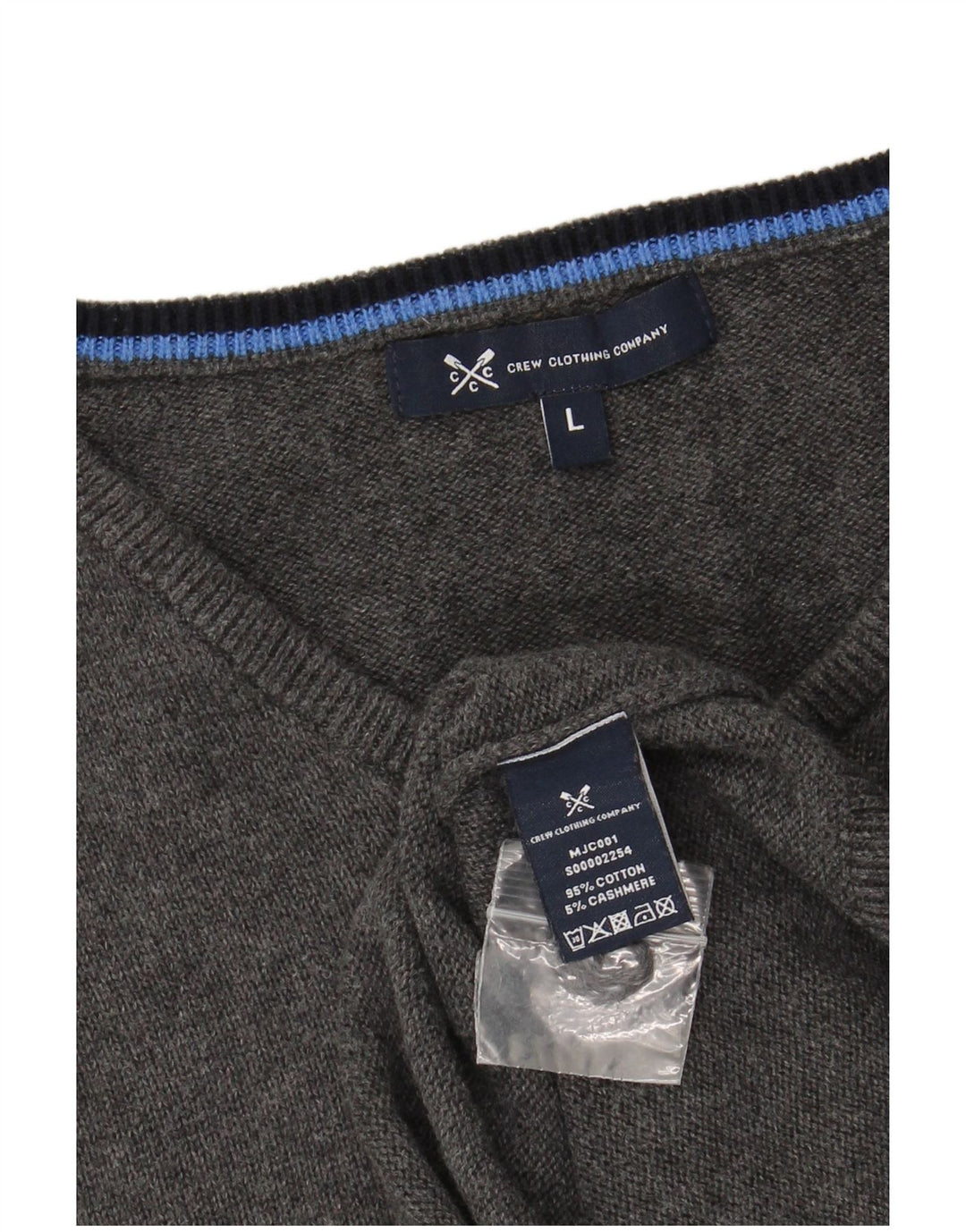 Crew Clothing Maglione da uomo con scollo a V grande cotone grigio