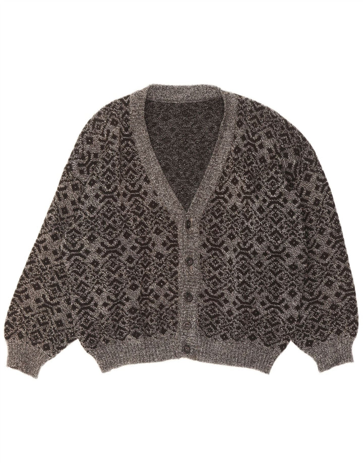 Maglione cardigan da uomo vintage grande grigio geometrico