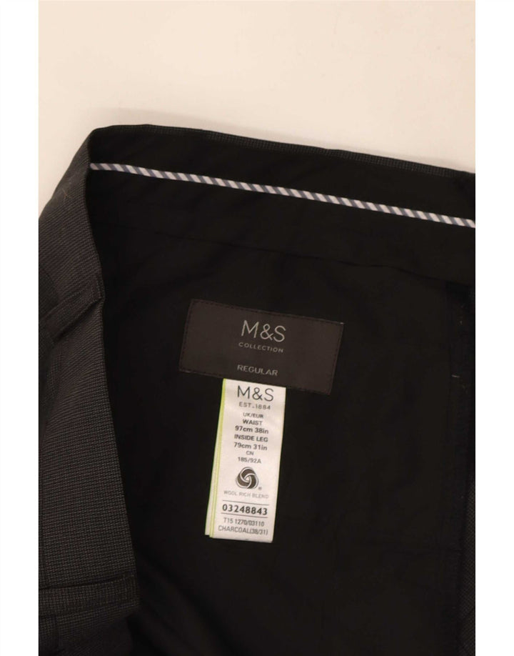 Pantaloni da abito vestibilità regolare da uomo Marks & Spencer W38 L31 lana nera
