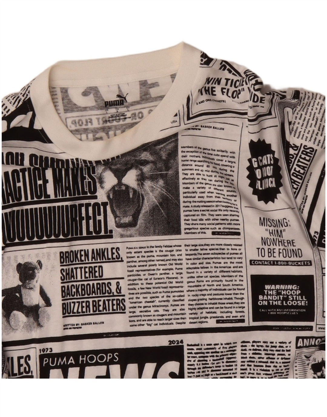 Puma Maglietta grafica da giornale da uomo a maniche lunghe grande in cotone bianco