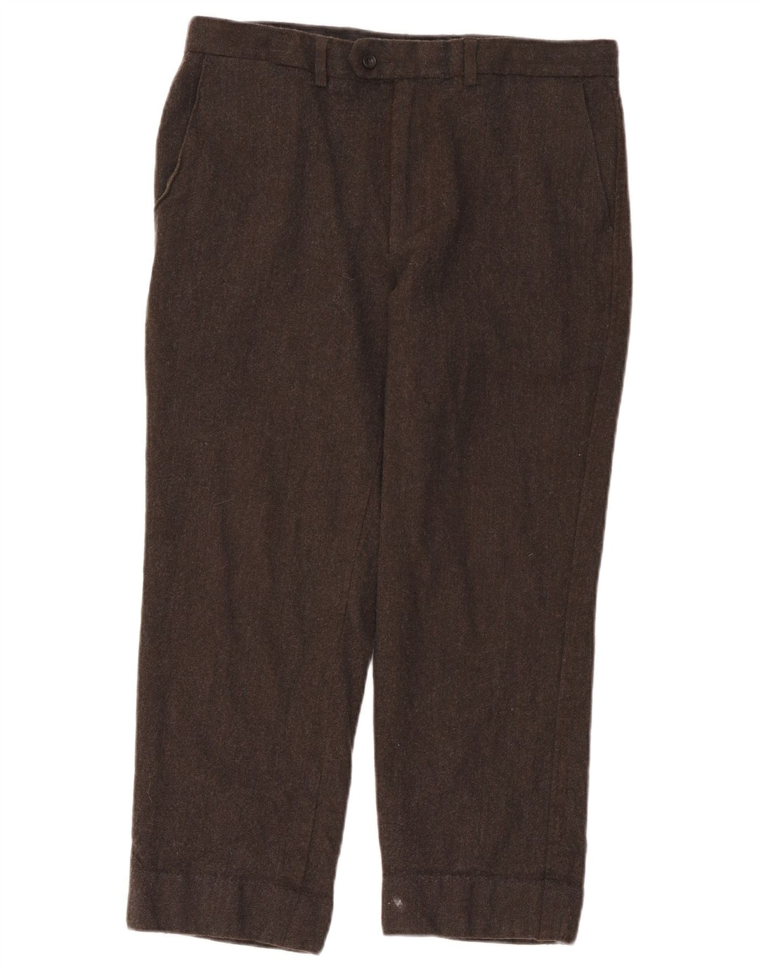 Pantaloni da abito dritti corti Marks & Spencer da uomo W36 L24 lana marrone