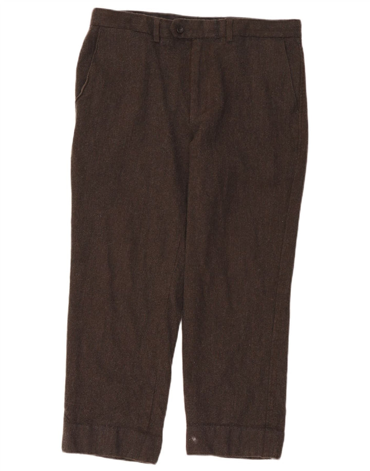 Pantaloni da abito dritti corti Marks & Spencer da uomo W36 L24 lana marrone
