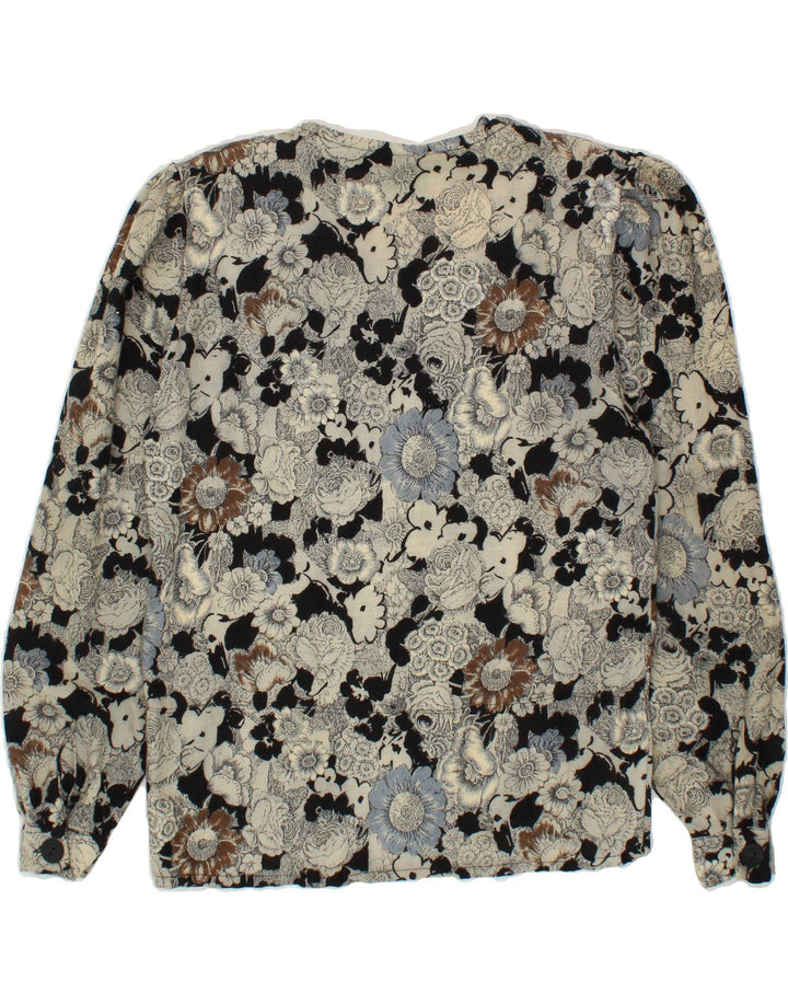VINTAGE Womens Shirt Blouse UK 14 Medium Grey Floral Vintage Vintage and Second-Hand Vintage from Messina Hembry 