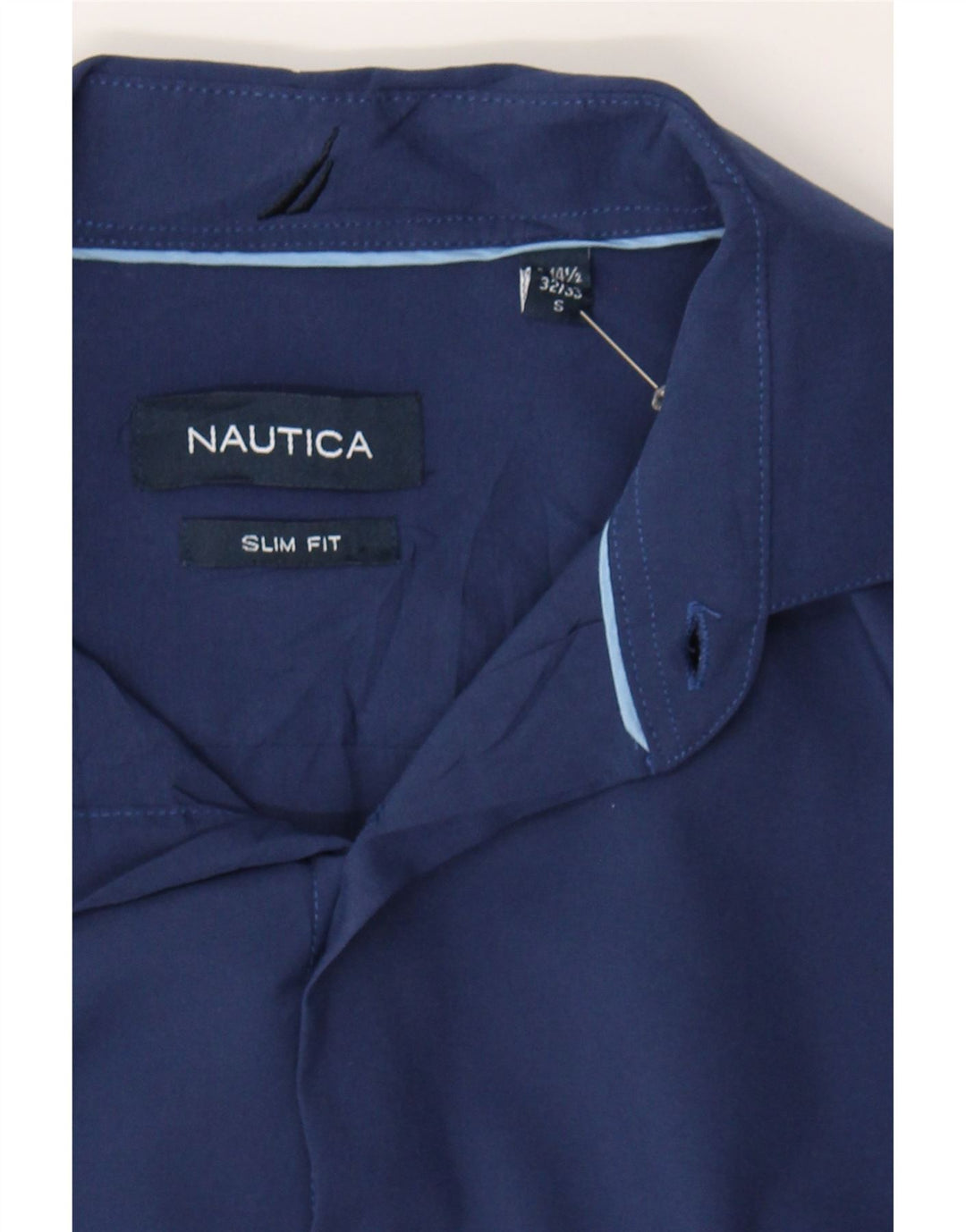NAUTICA Mens Slim Fit Shirt Size 14 1/2 Small Navy Blue Polyester Vintage Nautica and Second-Hand Nautica from Messina Hembry 