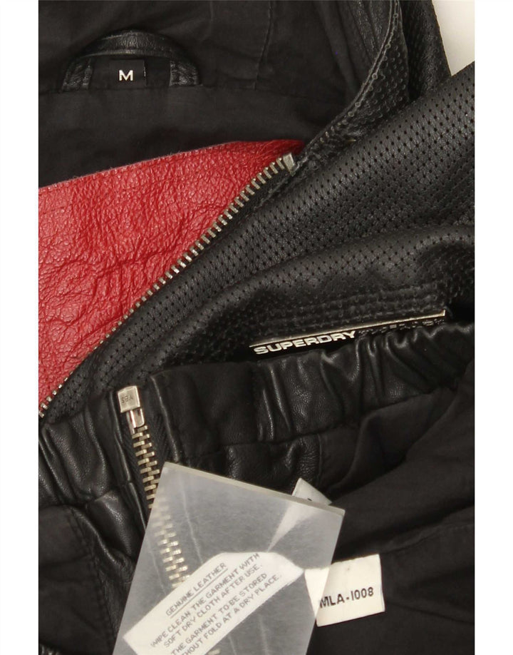 Giacca in pelle militare con cappuccio da uomo Superdry UK 38 media nera