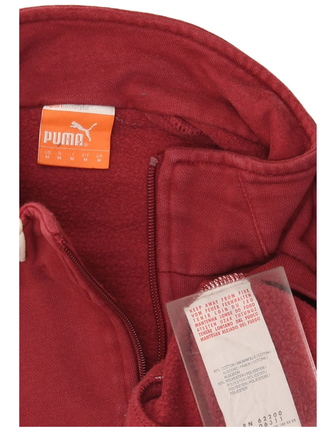 Felpa Puma da uomo con zip e collo, in cotone bordeaux medio