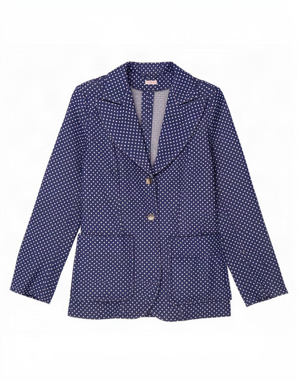 Vintage Womens 2 Button Blazer Jacket UK 10 Small Blue Polka Dot Retro