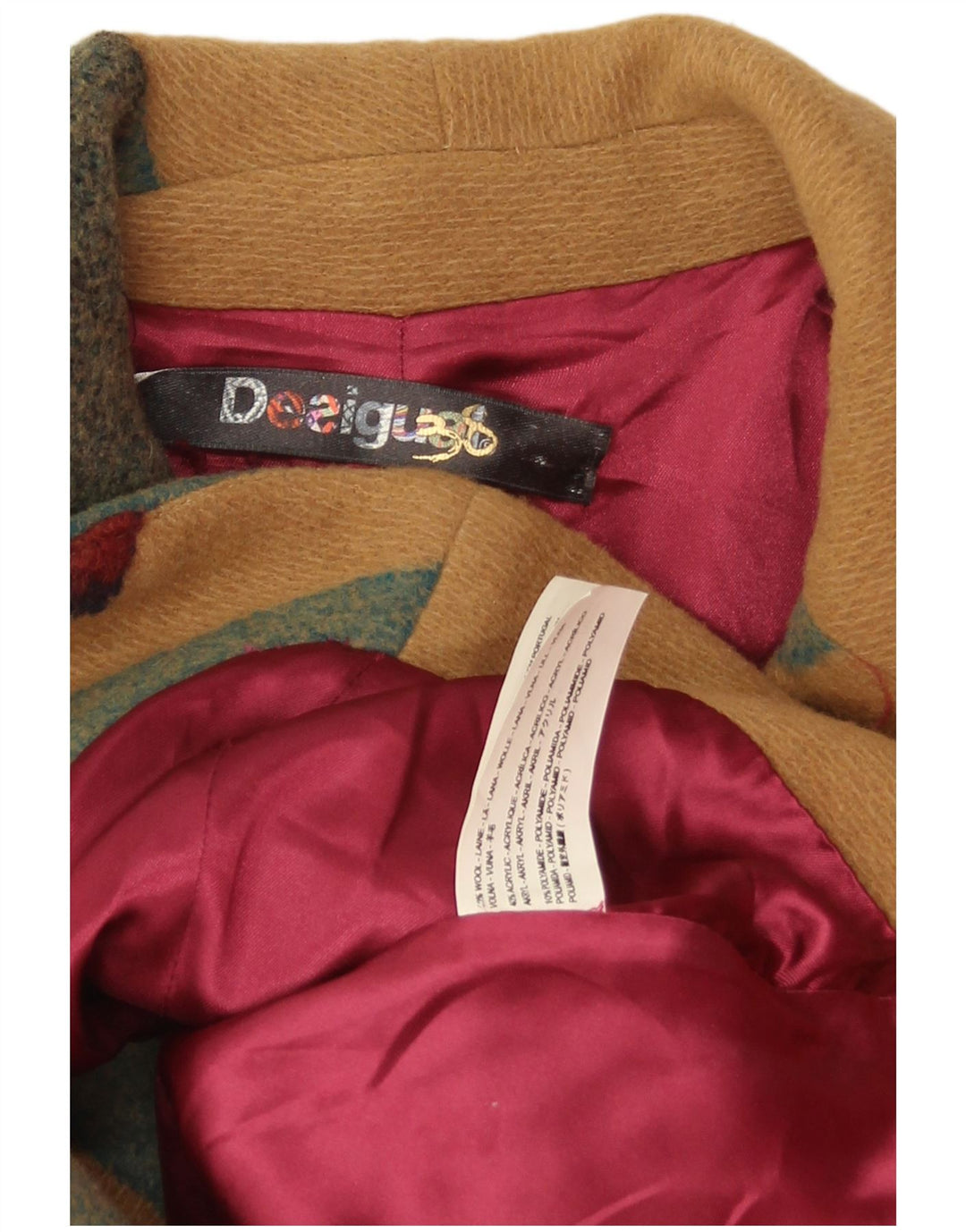 Desigual Giacca Blazer da Donna con Grafica a 3 Bottoni UK 8 Piccolo Patchwork Beige