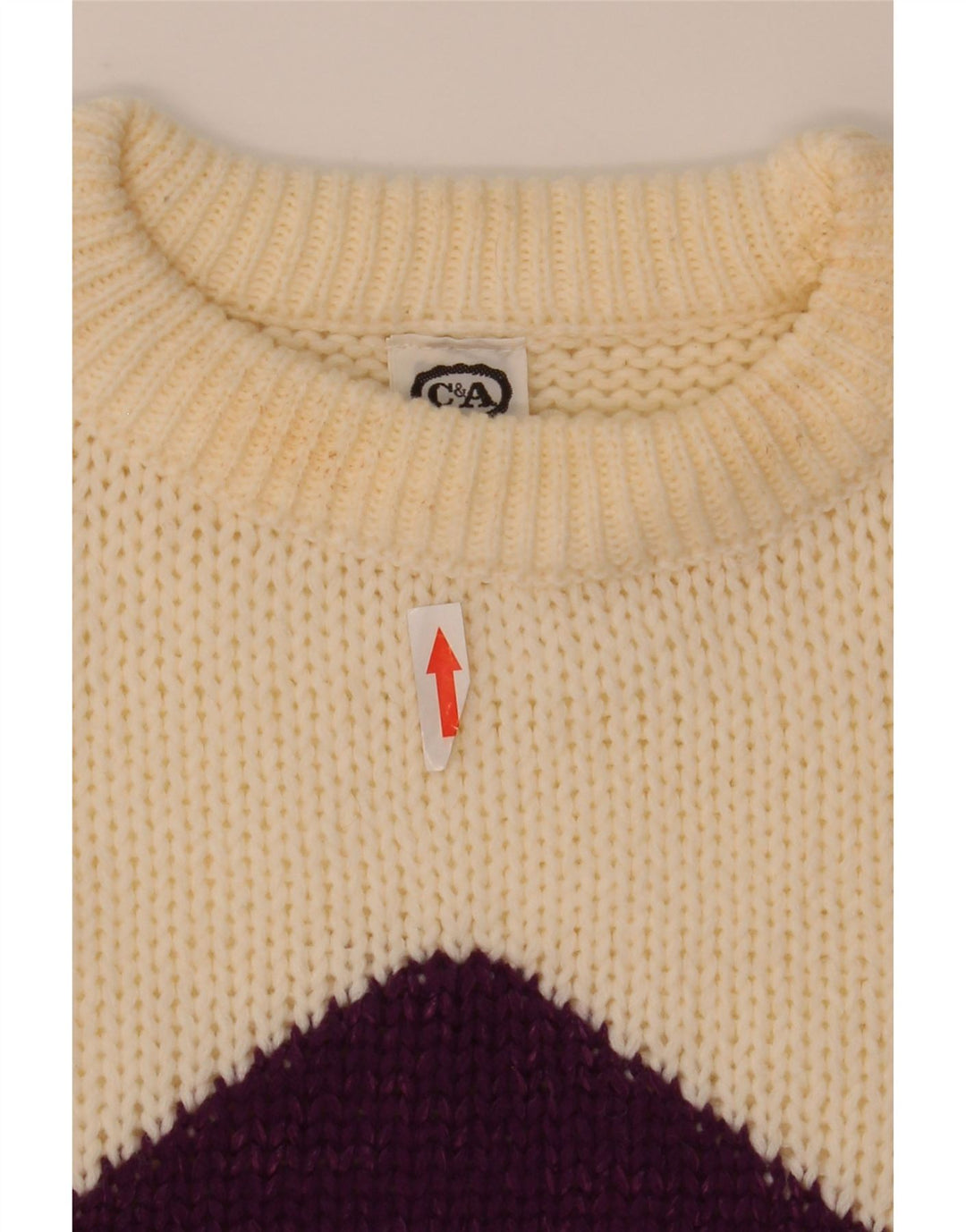Maglione maglione girocollo da donna C&A EU 40 medio bianco sporco a rombi/diamante