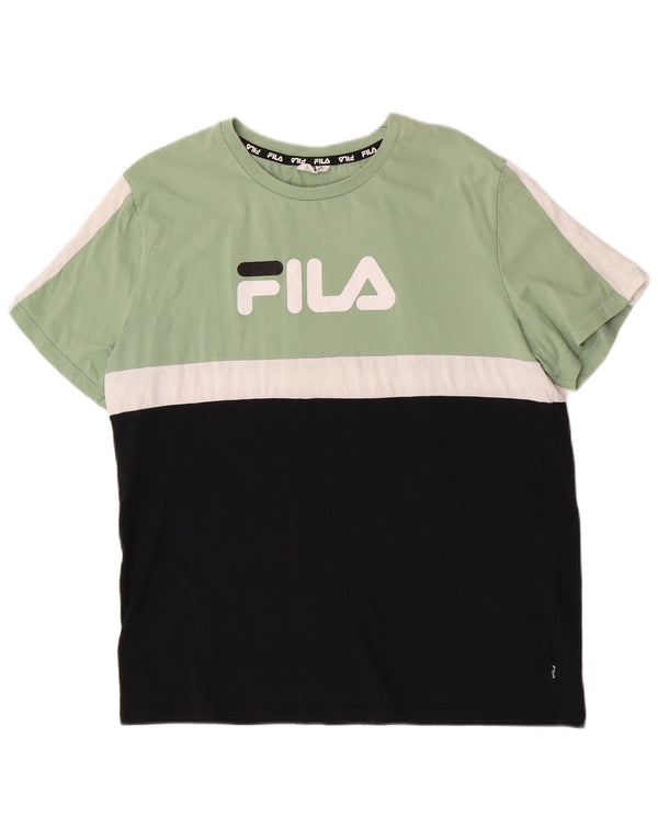 Maglietta grafica da donna Fila Top UK 18 XL Cotone color block verde