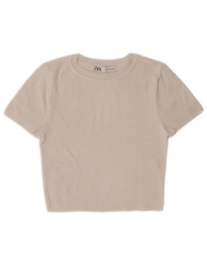 Top corto da donna Zara UK 12 viscosa bianco sporco medio
