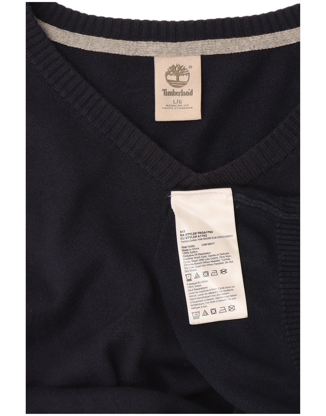 Timberland Maglione da uomo con scollo a V vestibilità regolare, grande cotone blu navy