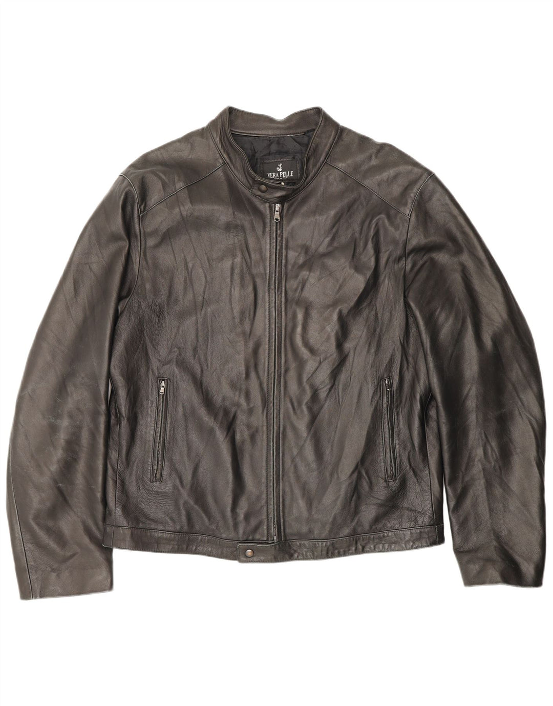 Giacca in pelle vintage da donna con zip IT 54 2XL Pelle marrone