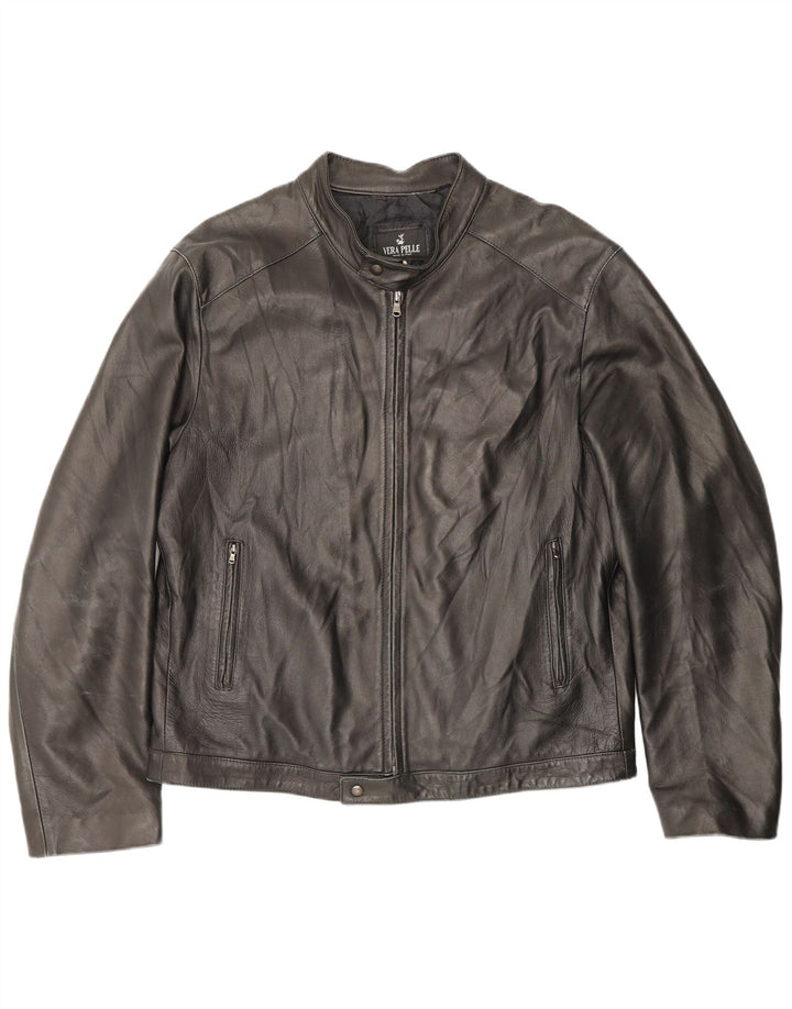 Giacca in pelle vintage da donna con zip IT 54 2XL Pelle marrone