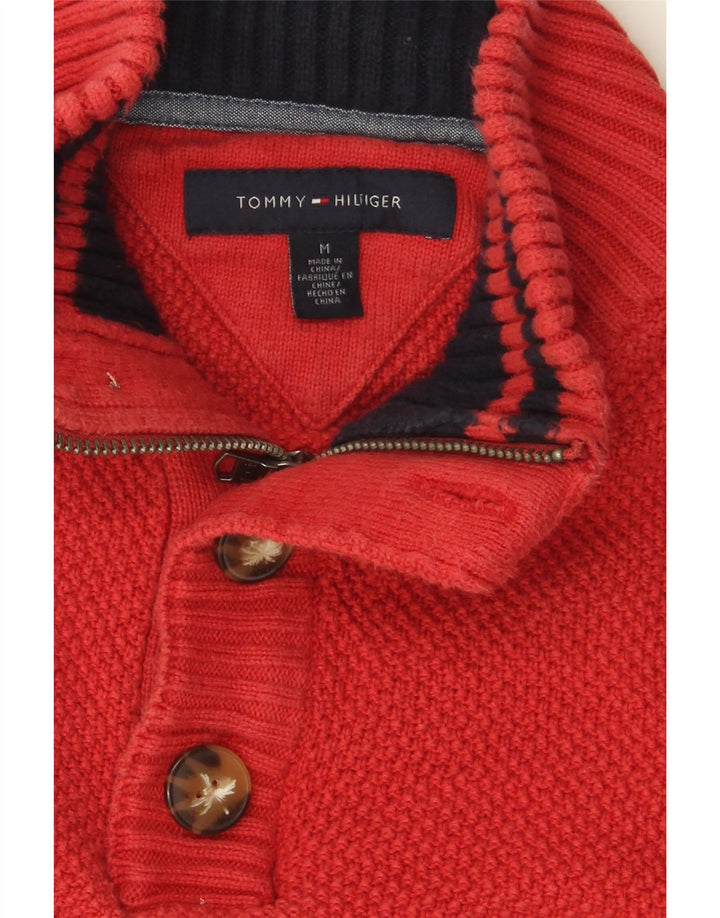 TOMMY HILFIGER Womens Button Neck Jumper Sweater UK 14 Medium Red Cotton Vintage Tommy Hilfiger and Second-Hand Tommy Hilfiger from Messina Hembry 