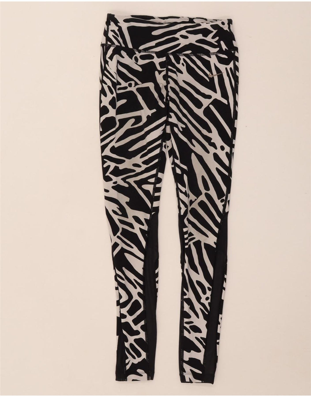 Leggings da donna NIKE Dri Fit con motivo astratto UK 8 piccoli in nylon nero