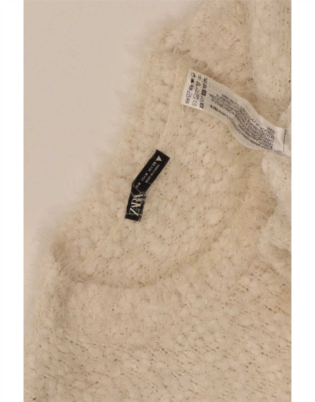 Maglione corto con scollo a barca da donna Zara UK 14 Poliestere beige medio