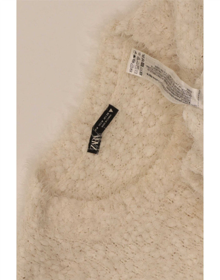 Maglione corto con scollo a barca da donna Zara UK 14 Poliestere beige medio