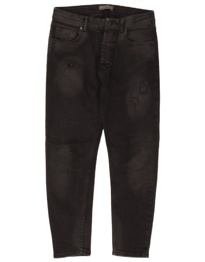 Jeans slim invecchiati da uomo Zara EU 42 grandi W32 L26 neri