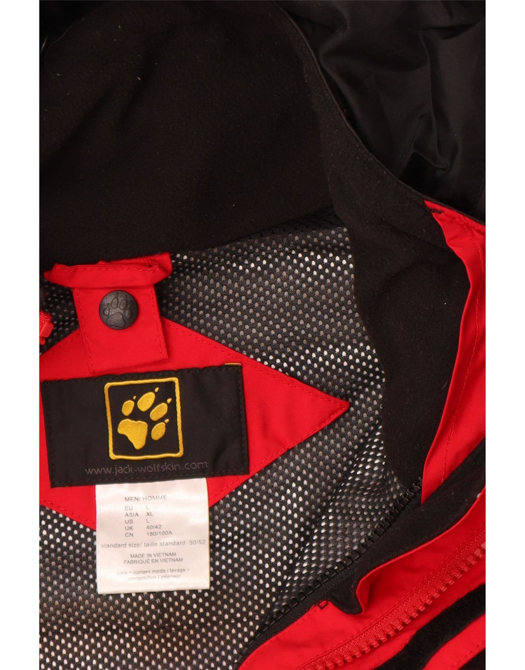 JACK WOLFSKIN Giacca antipioggia da uomo con cappuccio UK 40/42 Large Rosso Colorblock