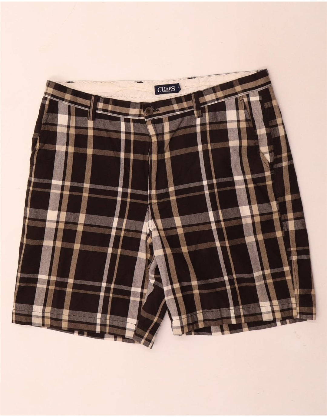 Pantaloncini chino da uomo Chaps W38 XL in cotone a quadri marroni