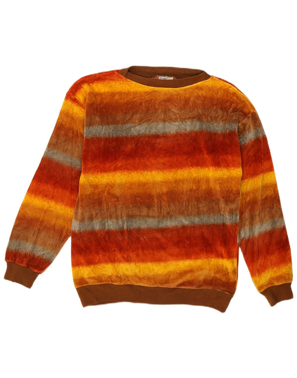 Felpa vintage da donna in velluto maglione UK 14 medio a righe multicolore