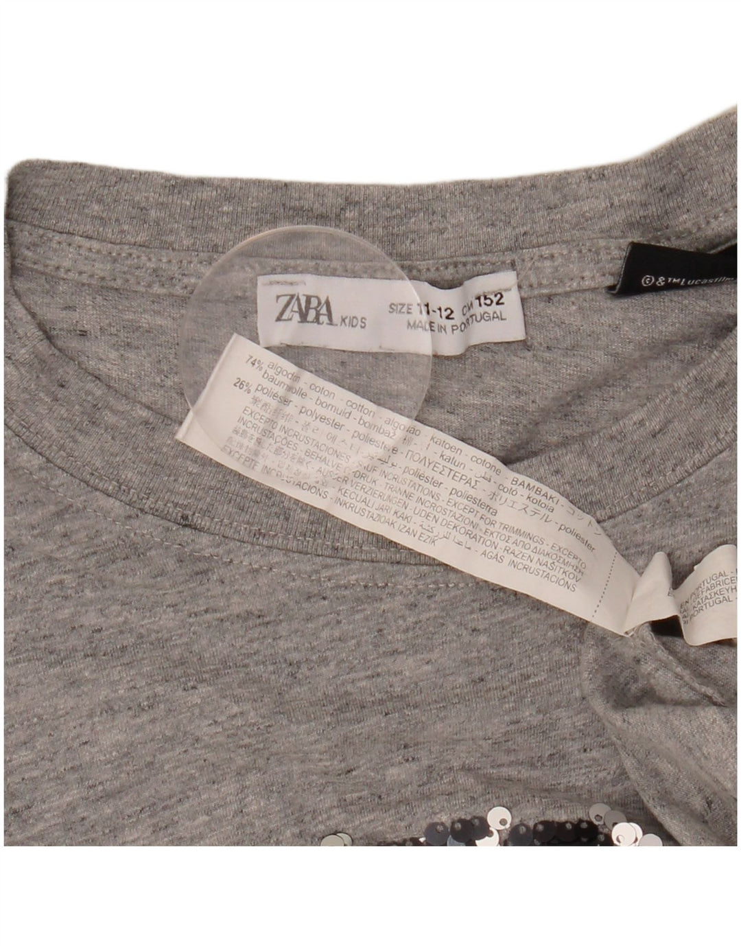 Top grafico per bambina ZARA manica lunga 11-12 anni in cotone grigio