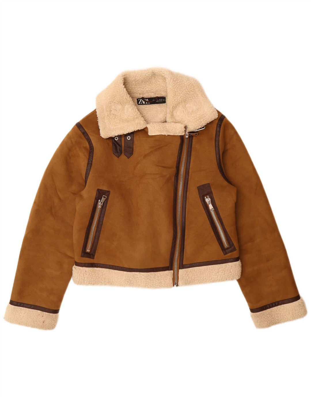 Giacca Sherpa da donna Zara UK 16 grande poliestere marrone