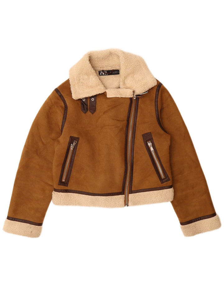 Giacca Sherpa da donna Zara UK 16 grande poliestere marrone