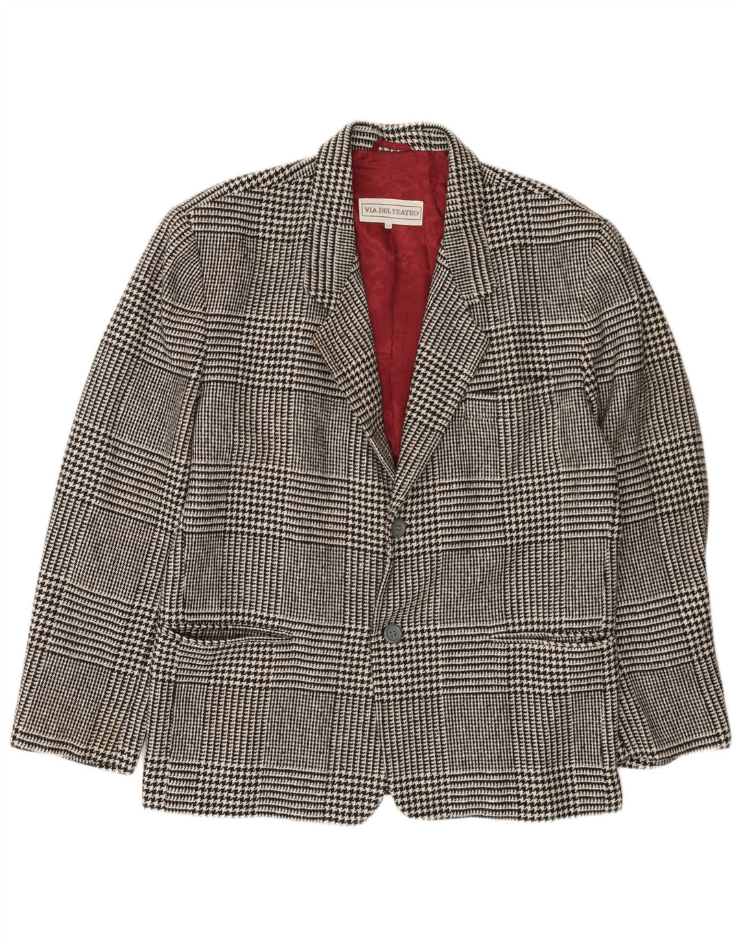 Giacca blazer da uomo a 2 bottoni VINTAGE IT 52 XL in lana pied de poule nera