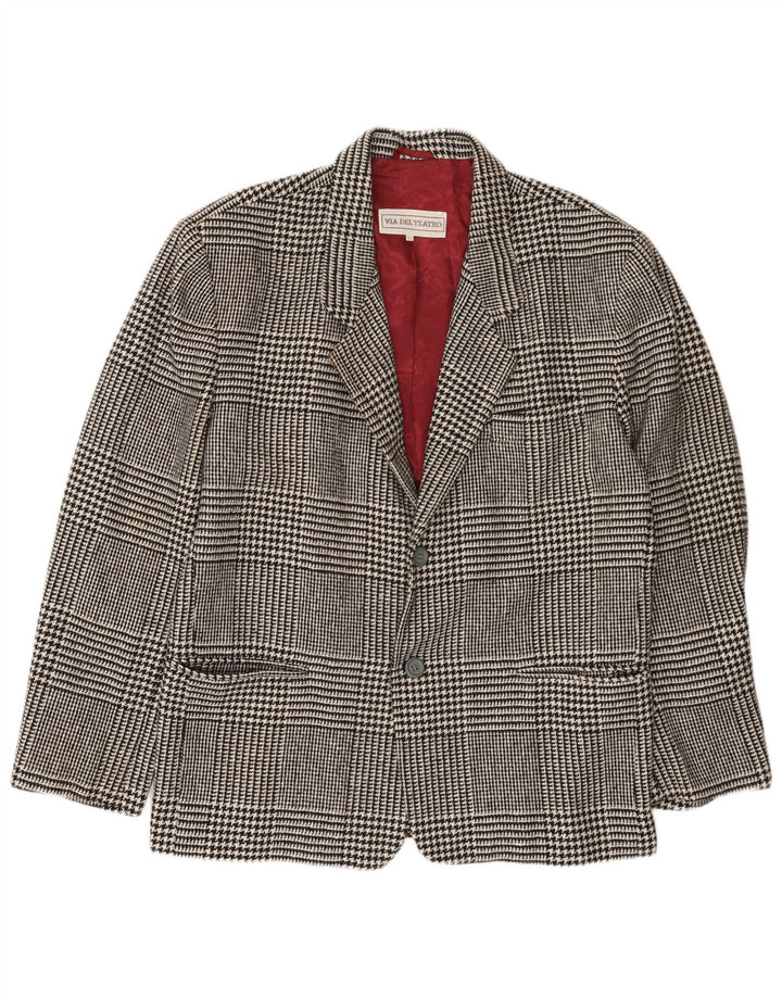 Giacca blazer da uomo a 2 bottoni VINTAGE IT 52 XL in lana pied de poule nera