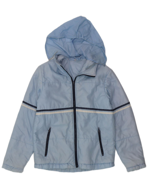 Giacca antipioggia vintage da uomo con cappuccio UK 36 Small Blue Striped Sports in poliammide