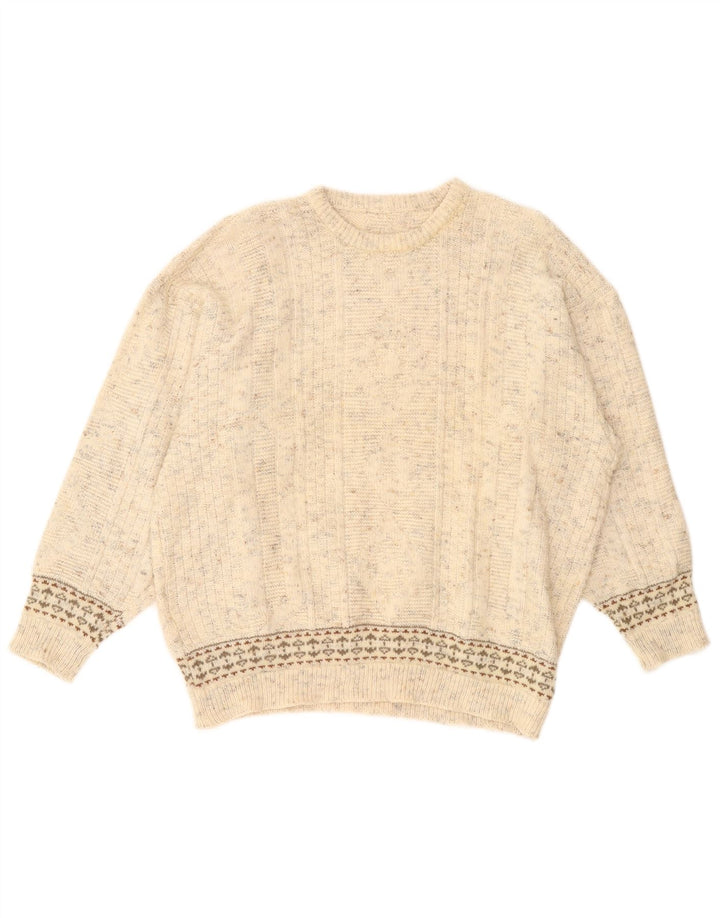 Maglione maglione girocollo da donna vintage UK 20 2XL Beige chiazzato