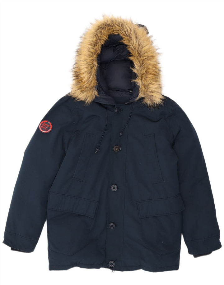Giacca imbottita con cappuccio da uomo Superdry UK 42 XL poliestere blu navy