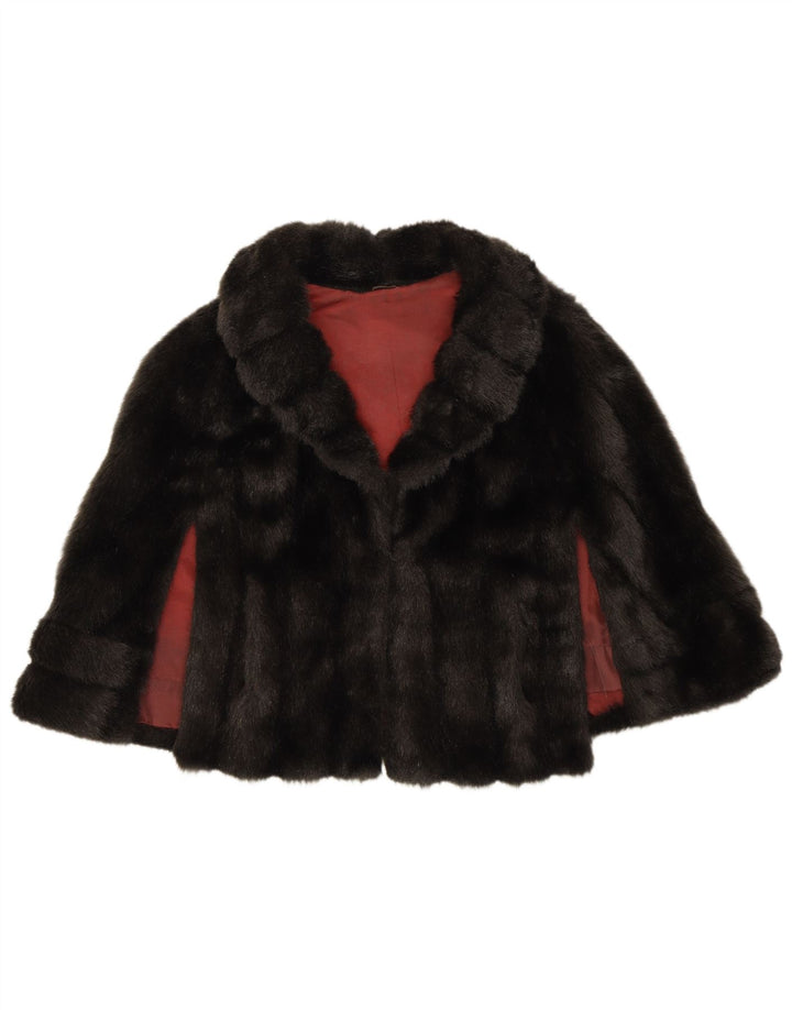 Giacca bolero poncho da donna in pelliccia sintetica VINTAGE taglia unica nera