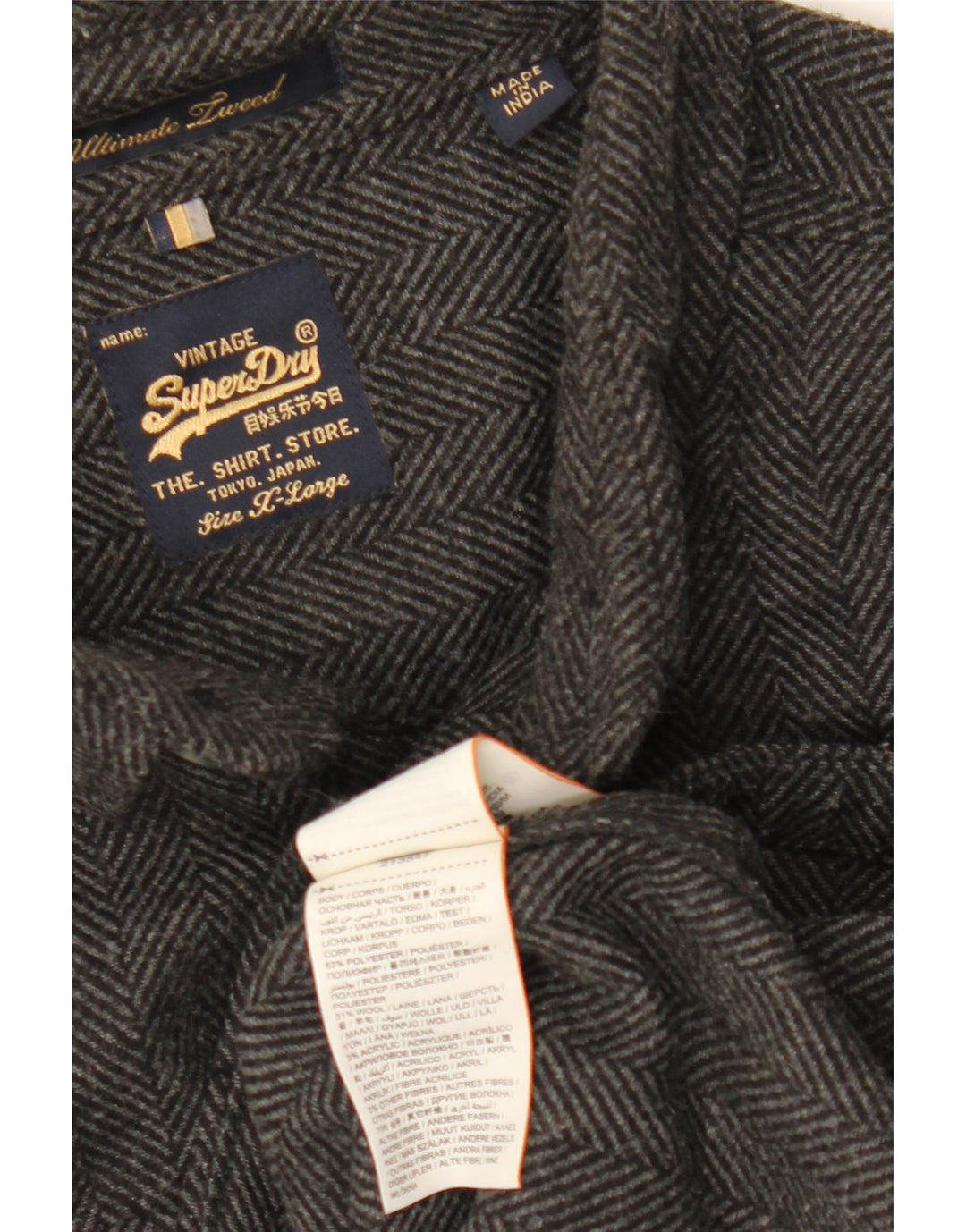 Camicia da uomo in flanella SUPERDRY XL poliestere grigio a spina di pesce