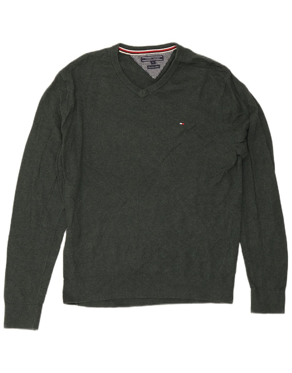Maglione maglione con scollo a V da uomo Tommy Hilfiger XL in cotone verde