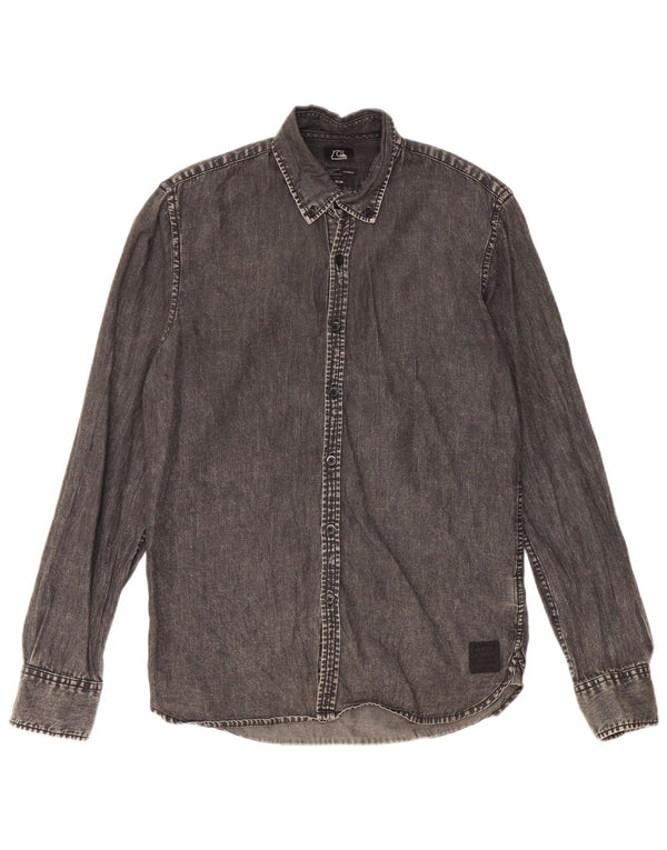 Camicia slim fit Quiksilver da uomo con lavaggio acido XS in cotone grigio