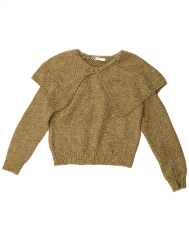 Maglione maglione oversize con collo a polo oversize da donna Zara UK 14 Poliestere kaki medio