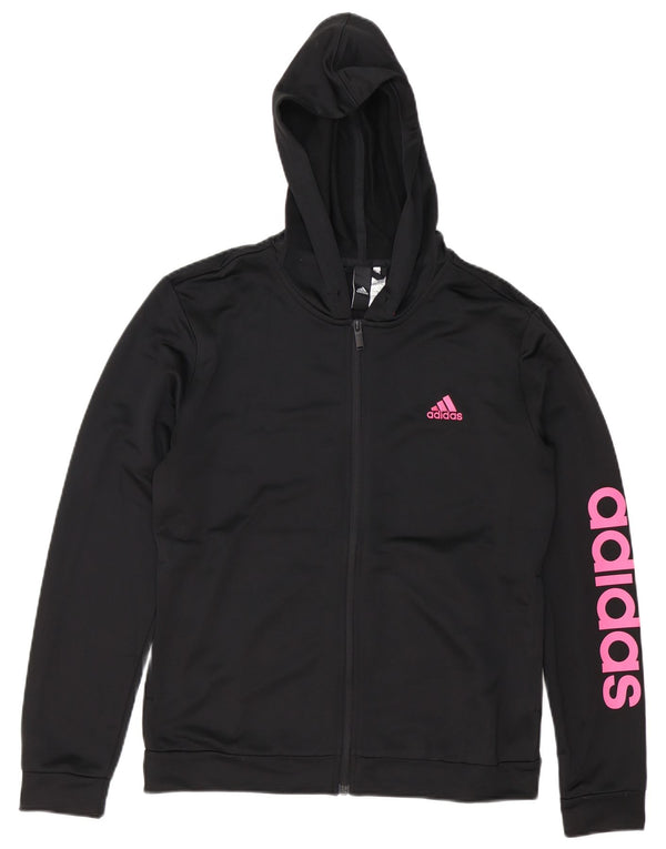 Giacca da ginnastica con cappuccio grafica da donna Adidas UK 16/18 grande nera