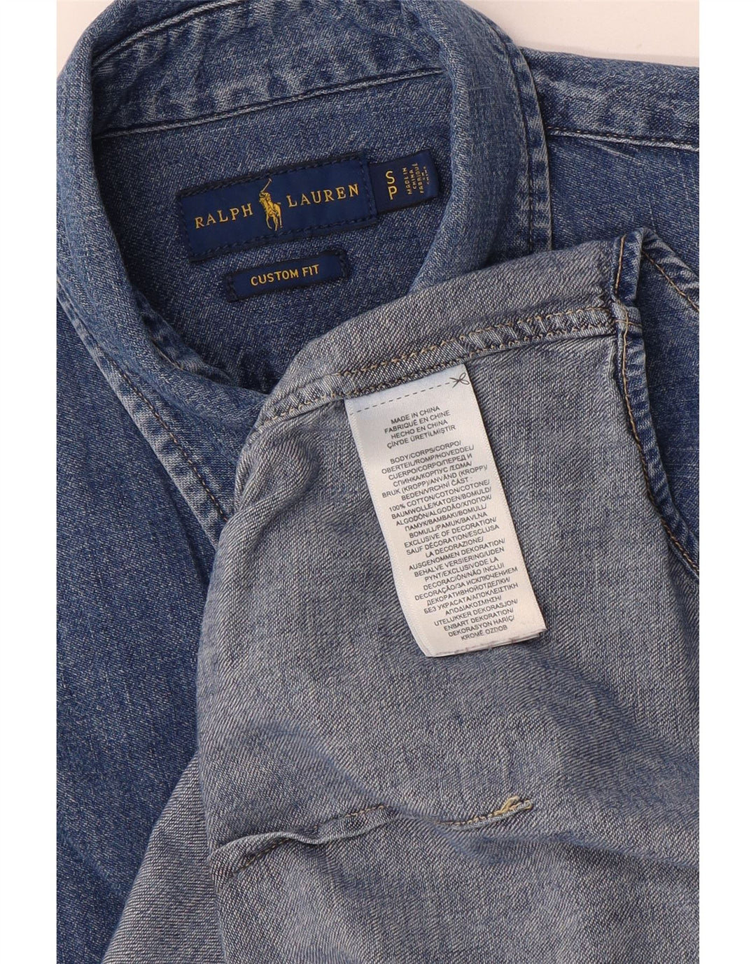 Camicia in denim su misura da uomo Ralph Lauren piccola in cotone blu