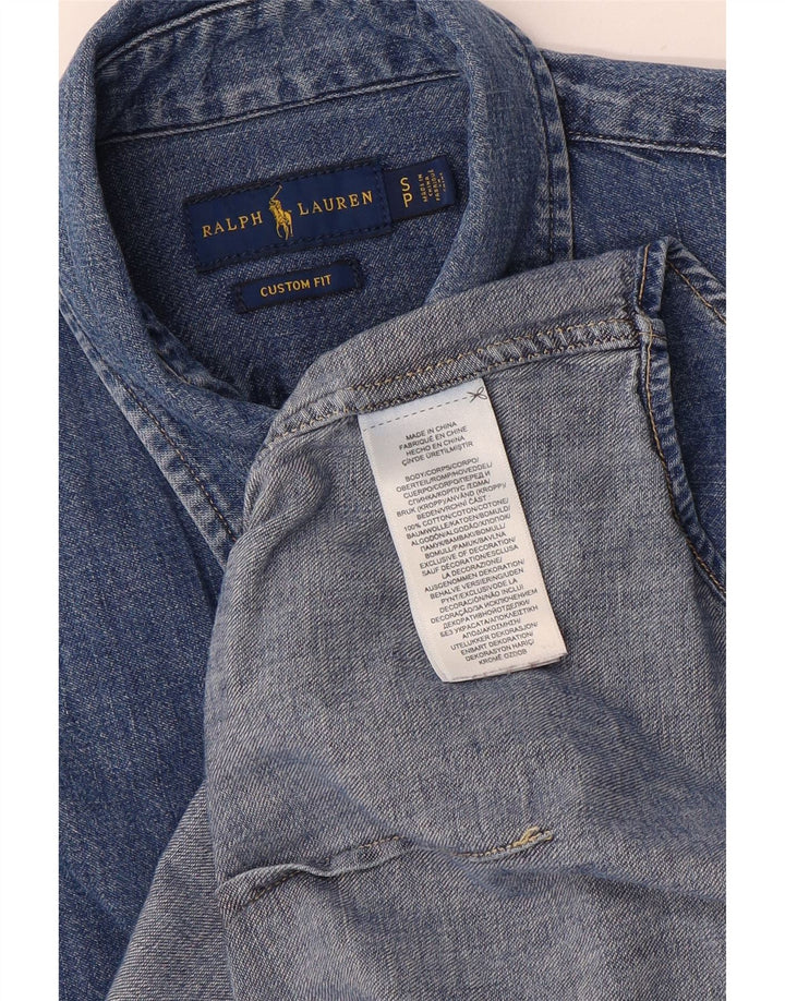 Camicia in denim su misura da uomo Ralph Lauren piccola in cotone blu