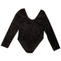 Body a maniche lunghe in velluto da donna VINTAGE UK 10 piccolo poliestere nero