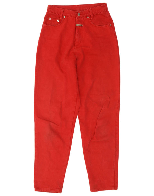 Jeans affusolati a vita alta da donna vintage IT 44 medio W26 L30 cotone rosso