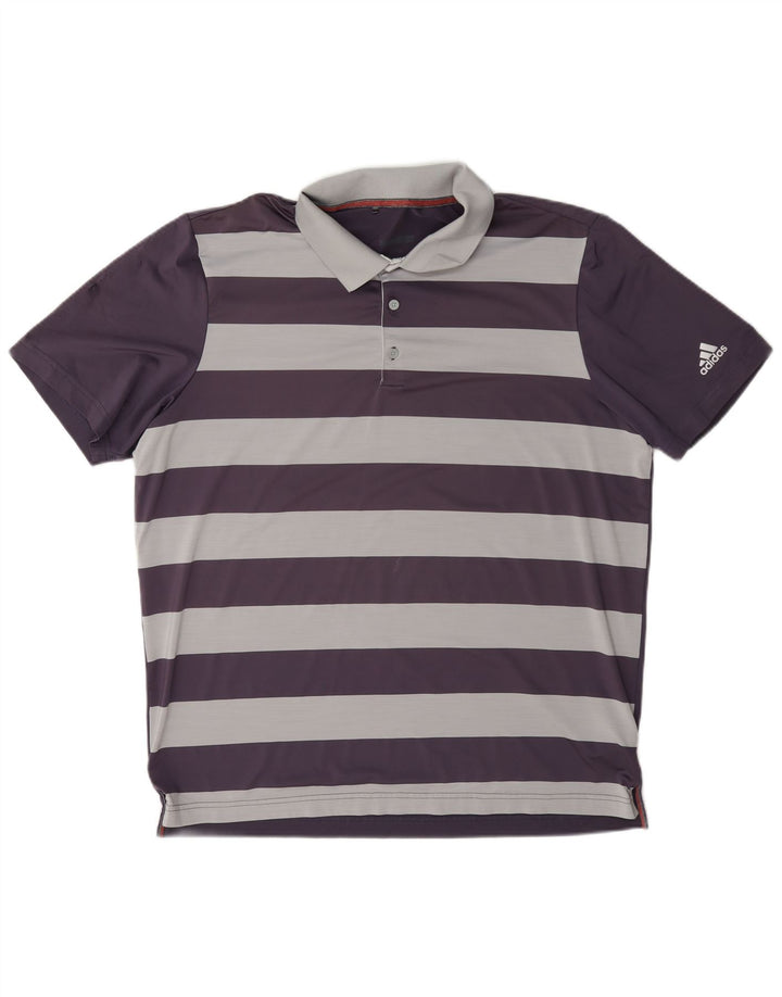 Polo da golf da uomo Adidas, grande, in poliestere a righe viola