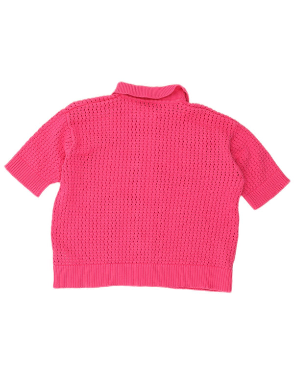 MARKS & SPENCER Maglione cardigan a maniche corte da donna UK 14 Large Rosa