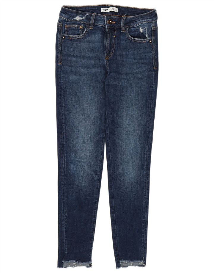 Jeans slim invecchiati da donna Zara EU 38 Small W28 L26 cotone blu navy