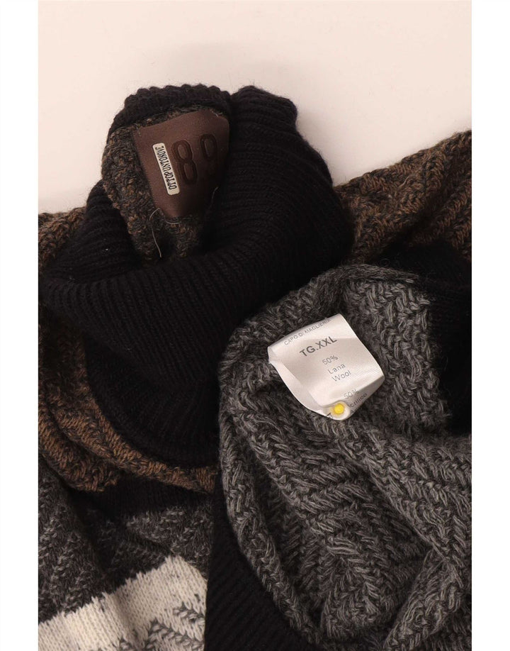 Maglione vintage da uomo con collo alto e maglione grande in lana Chevron grigia