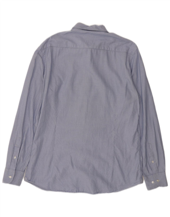 MASSIMO DUTTI Camicia Uomo Large Blu Gessato Cotone